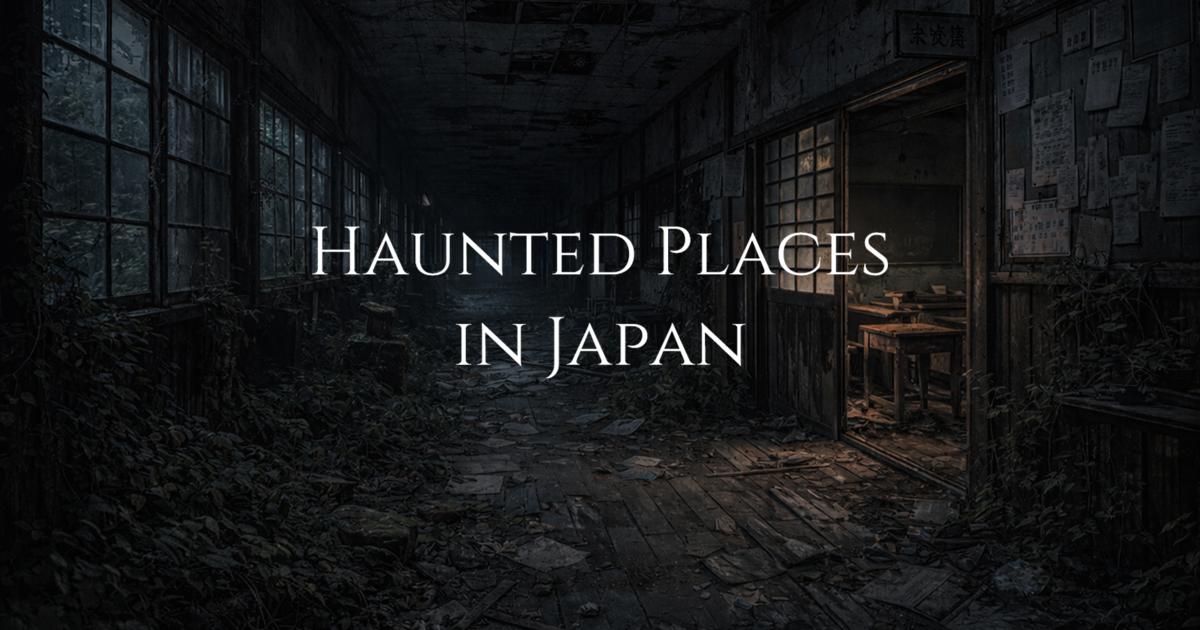 Abandoned interior in Japan with broken windows, overgrown plants, and a dimly lit empty room.